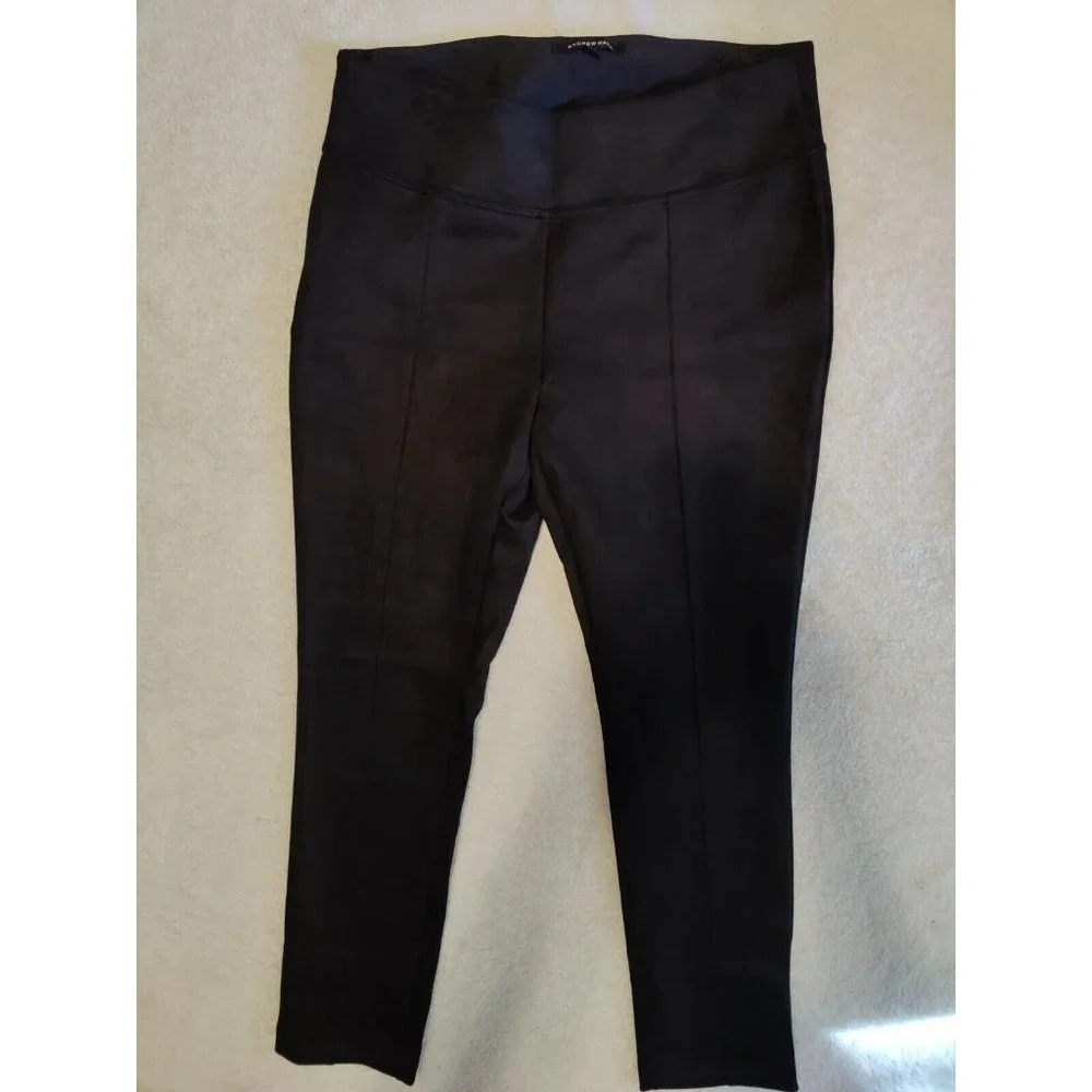 Andrew‎ Marc Black High-Rise Soft Faux Suede Pullon Pants Tapered XL 37x29